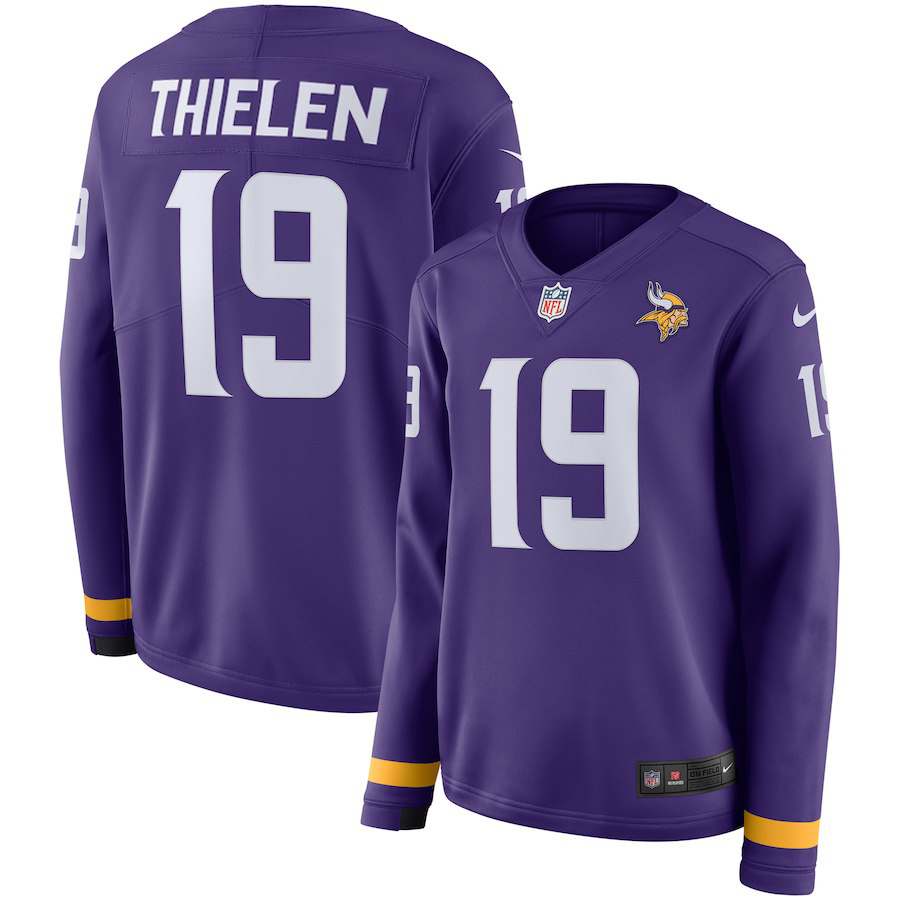 Women Minnesota Vikings #19 Thielen purple  Limited NFL Nike Therma Long Sleeve Jersey->women nfl jersey->Women Jersey